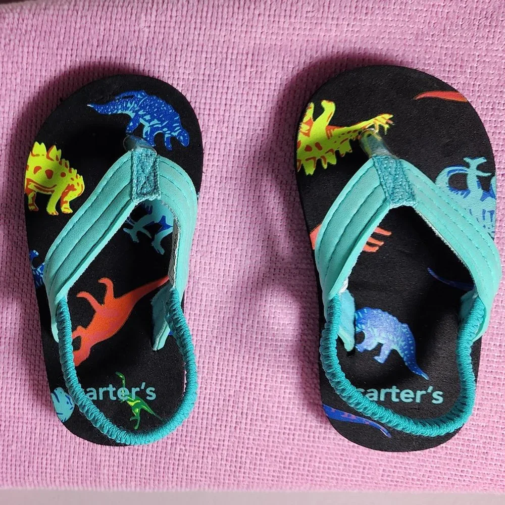 Carter's Baby Boy Dinosaur Flip Flops Size XS 3-4